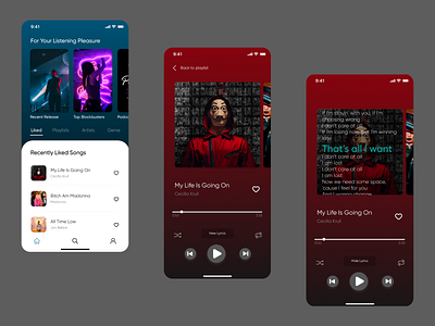 Concept Design : Music Player with Lyrics adobexd concept daily100challenge dailyui design design app figma figmadesign font lyrics music musicplayer typography ui userinterface ux