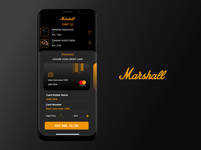 Credit Card Check-Out Design adobexd android black checkout creditcard daily100challenge dailyui dailyui2 dailyuichallenge darkui design headphones ios marshalls newbie s8 shoppingcart ui user interface design ux