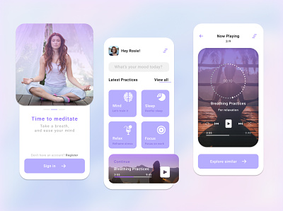 Yoga App- Concept Design app app design clean design concept design home screen ios lavender meditation app mobile app mobile app design relax uiux ux design yoga yoga app