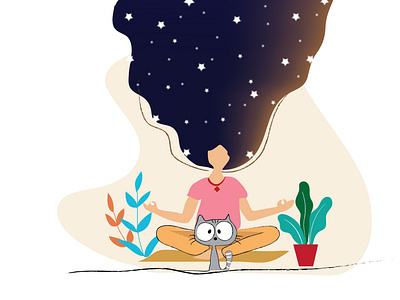 Kaushi Meditating In Lotus Position With Stars & Tutu… adobe art cat colombo creative design design app designers drawing hair illustration art illustrator lines meditaion meditation petcareapp skywalker sri lanka srilanka ui