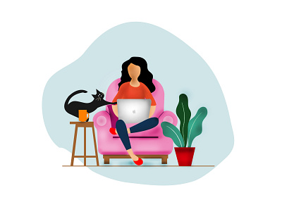 Work from home with Tutu... adobe artist cartoon character cat colombo designers drawing flat design illustration illustrator sri lanka ui wfh