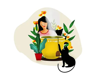 TUTU made me a Cup of Tea adobe art cats colombo creative design drawing flat design flat illustration girl character girl illustration illustration illustration art illustrator sri lanka tea uidesign