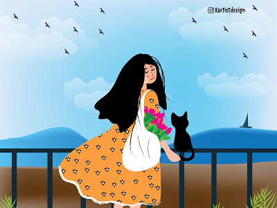 Beside the seaside with Tutu...:) art art direction artwork cat children childrens book childrens illustration colombo creative cute illustration design drawing dribbble flat illustration girly illustration illustrator instagram post instagram stories srilanka