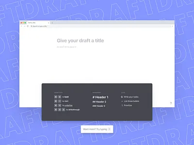 Draft by Slite chrome extension doc document editing editor formatting header list markdown new tab note notepad product design shortcut slash command text writing writing app