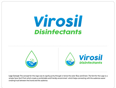 Virosil Disinfectants - Cleaning & Disinfection Service branding cool colors design disinfectant flat logo minimal typography vector water drop logo water logo