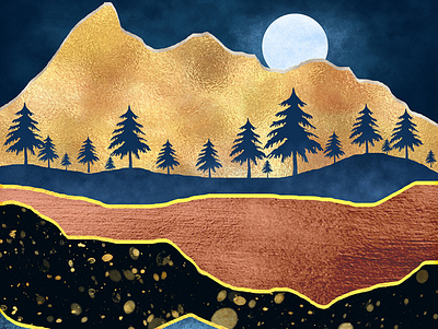 GOLD MOUNTAIN art prints design art digital art flat design flat illustration illustration landscape illustration photoshop art print design wall art