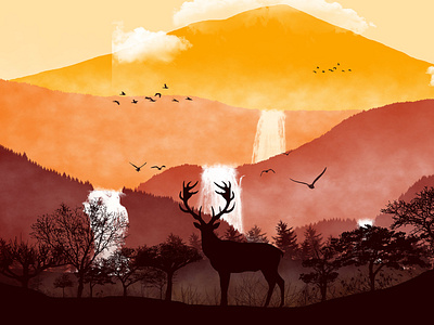 Sillhouette Deer and Landscape Illustration art prints digital art flat design flat illustration illustration landscape landscape illustration photoshop art print design wall art