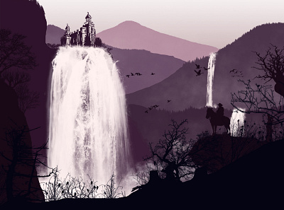 Waterfall Temple Flat Illustration art prints digital art flat design flat illustration illustration landscape landscape illustration photoshop photoshop art wall art