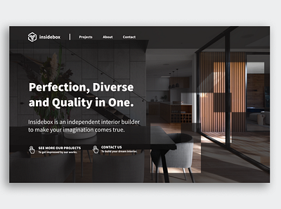 Insidebox Interior Builder Hero Section branding illustration logo minimal minimalism monochrome typography ui ux web web design