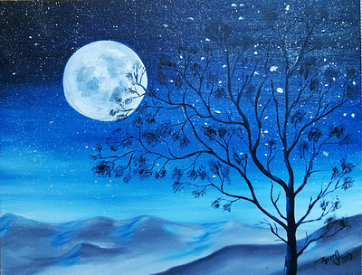 Acrylic Moonlight Night Painting art artist artwork branding colour design drawing illustration logo painting vector