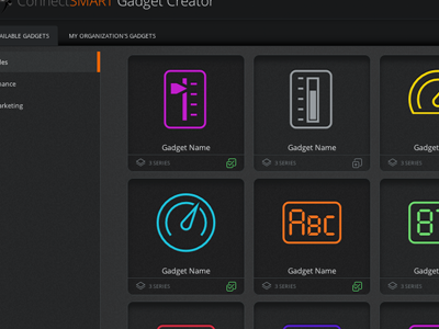 Gadget browser charts dark dashboards data visualization gadgets gauges grid icons layout ui ux