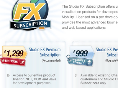 Studio Pricing chart comparison grid pricing tags web