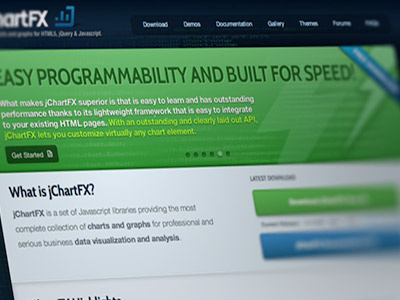 jCFX homepage blue charting data development graphics green grid html5 icons javascript textures visualization web