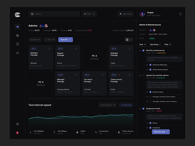 Game Center - Internet Cafe Admin Dashboard admin app design chart design game game center internet cafe management manager task task management task manager task managing to do ui ui design uiux