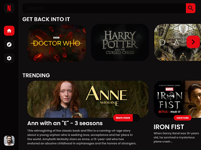 Netflix dashboard redesign adobe branding dashboad dashboard design dashboard ui design films flat home netflix red redesign redesign concept series ui ux web design webdesign website