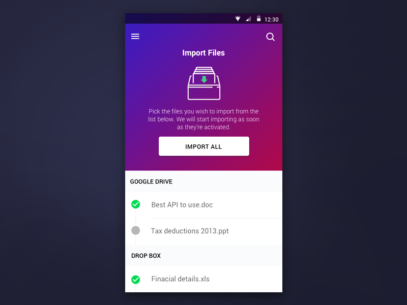 Import Files android files import material ux ui app