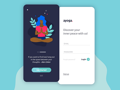 Login Screens app art designer freelance health ilustration ios login peace signup ui ux walkthrough website yoga