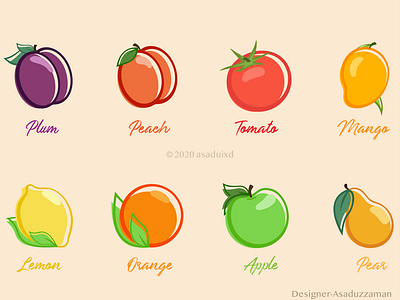 8 Fruits Icon Pack apple asaduixd draw fruit illustration fruits icon iconic illustration lemons orange tomato vector