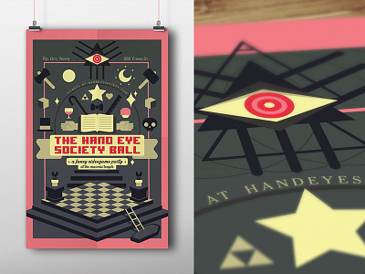 The Hand Eye Society Ball Poster booklet design evil eyeball graphic illuminati illustration postcard poster skull typography videogame