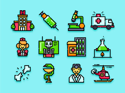 Medical Icons care design doctor flat health icons illustration line medical medicine pack vector