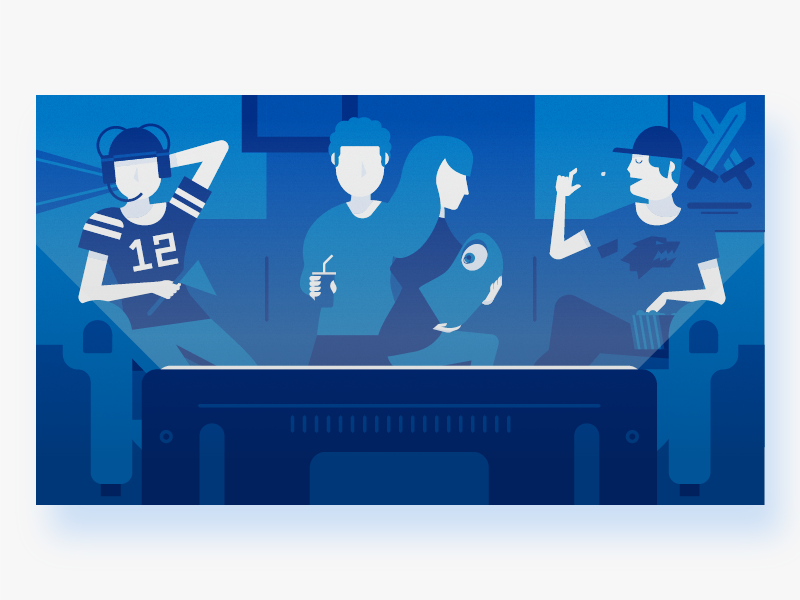 Which Fan are You? modern blue tv family got sports simple graphic design illustration flat vector