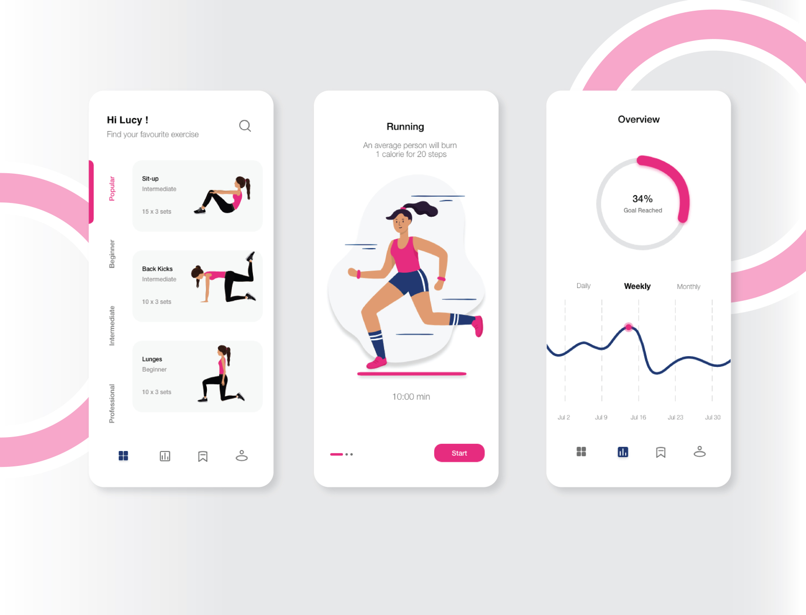 Fitness app mobile UI by Amitha Muralidhar on Dribbble