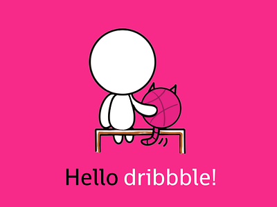 Hello Dribbble! art cat character debut shot design flat hello hello dribbble illustration illustration art minimal shot ui vector web