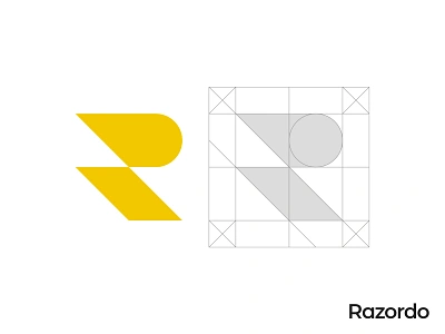 Razor R Letter Logo Grid abstract branding clean gennady savinov logo design geometric lesson logo concept logo design logo grid minimalistic minimalistic logo modern pictogram r letter r logo r symbol razor sharp symmetric yellow logo