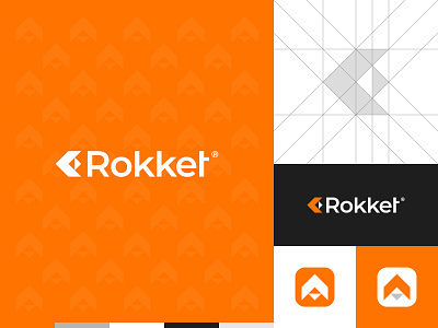 Rocket Logo abstract app logo branding clean creative delivery app food app gennady savinov logo design geometric identity logo design logo grid minimalistic minimalistic logo modern orange logo rocket logo symmetric