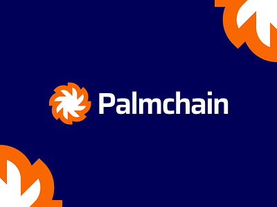 Palmchain Logo abstract agency logo brand branding business chainsaw communication connection creative digital gennady savinov logo design geometric logo design modern orange palm people studio symmetric