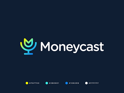 Moneycast Logo abstract app logo branding communication crypto gennady savinov logo design gradient icon logo logo design m m leter m logo mic microphone modern money podcasts professional logo visual identity