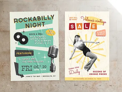 Gig & Sale Posters 50s 60s band boomarang collage dance dj gig poster illustration mid century mid century modern product retro rockabilly sale sell shopping templates vector vintage