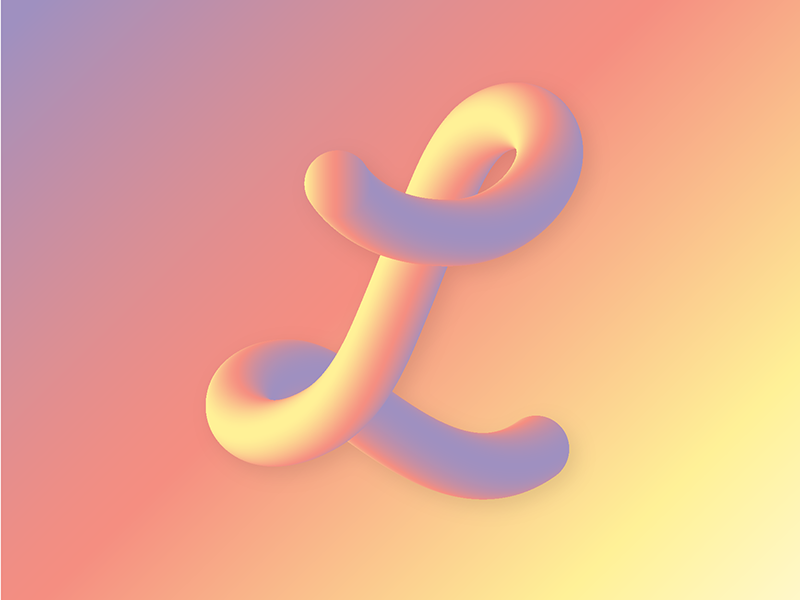 3D Tube L floating pastel spring lettering type gradient script l puffy 3d