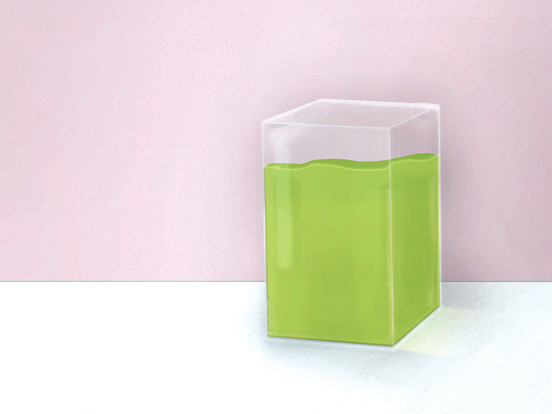Juice Box 1 prism concept art model rendering clear health smoothie greens liquid 3d illustrationm drawing acrylic glass juice