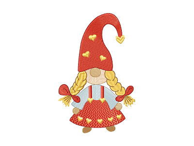 Gnome girl in a red sundress christmas embroidery embroidery design embroidery digitizer embroidery digitizing embroidery digitizing company girl gnome gnome gnome decor gnome embroidery gnomes with hats holiday red embroidery