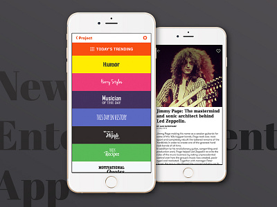 News & Entertainment App Concept app categories entertainment jimmy page news strips theme trending ui