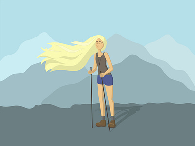 Beautiful girl enjoys hiking beauty enjoy freedom girl hiking illustration mountains