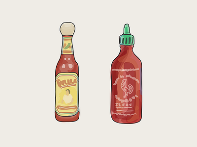 Hot Sauces bottles cholula condiments food hot painting sauce spicy sriracha watercolors