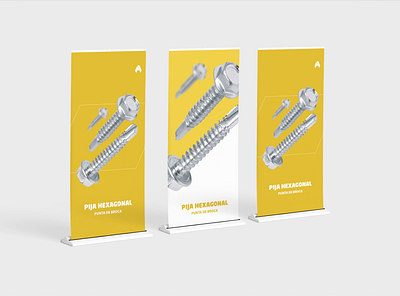 Roll up banner stand advertisement advertising banner design display hardware store logotype minimal modern photography roll up roll up banner screw stand yellow