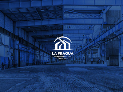 Logotype La Fragua blue construction company construction logo crane design forge fragua logotype mexican steel structure warehouse
