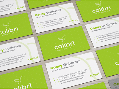 Business card Colibrí agency bird icon bird logo brand brand identity branding business card business card design card design green hummingbird icon logo logotype minimal real estate real estate agent real estate logo