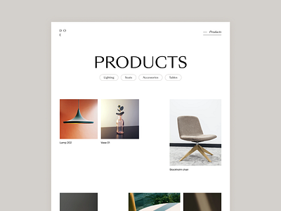Interior & product design studio – Products page ui web design