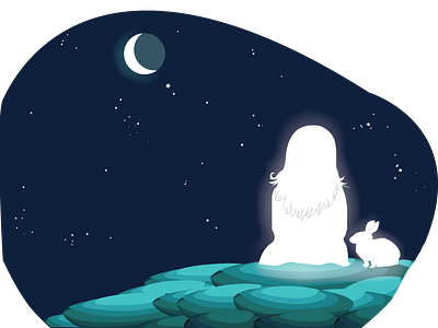 Alone alone creative design design girl graphic design illustration illustrator moon moonlight night rabbit sky star unique illustration vector