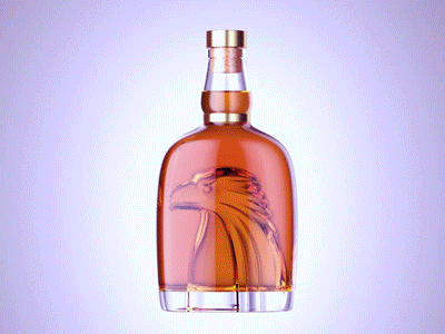 Whisky bottle 3d animation bottle eagle emboss glass gold max packaging render studio whiskey