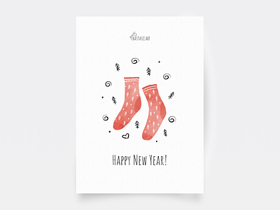 Postcard - Happy New Year! art flatillustration graphic design ill illustration postcard red socks