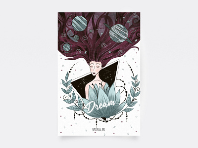 Postcard — Dream art cosmos dream flat illustration flora flower girl hair illustration plant