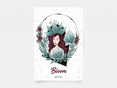 Postcard — Bloom art bloom cosmos flora flower girl hair illustration mhendi plant