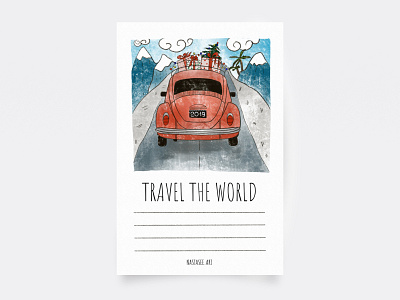 Postcard — TRAVEL THE WORLD art car illustraion mountains newyear postcard travel world