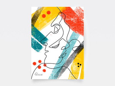 Postcard — Modern Line art couple faces girl illustration line men modern postcard