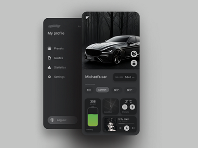 Electric car mobile app UI app car design electric future monotone ui ux